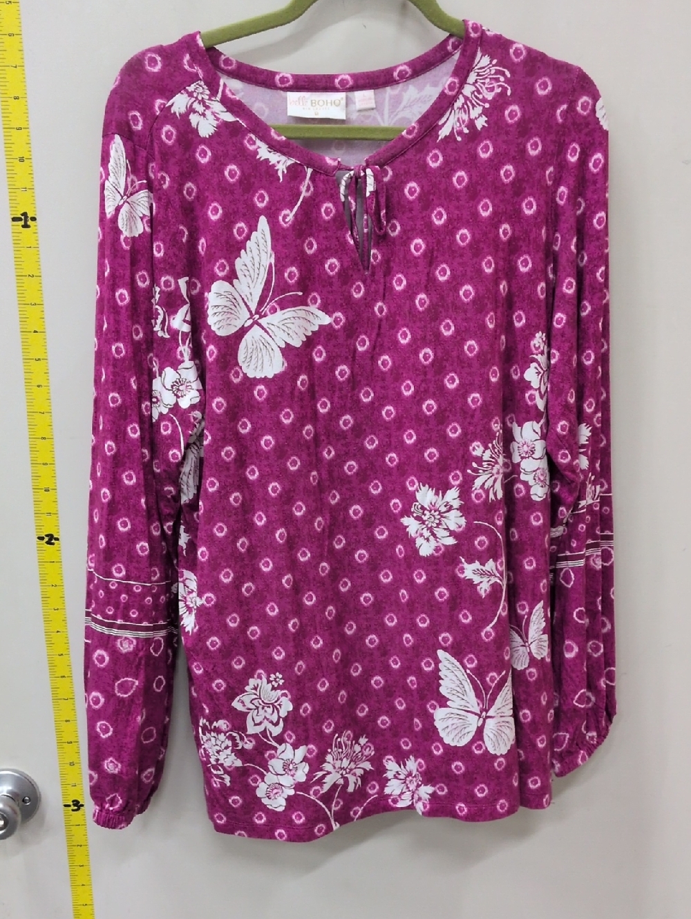 Belle Boho Women's Long Sleeve Butterfly Print Top - Magenta